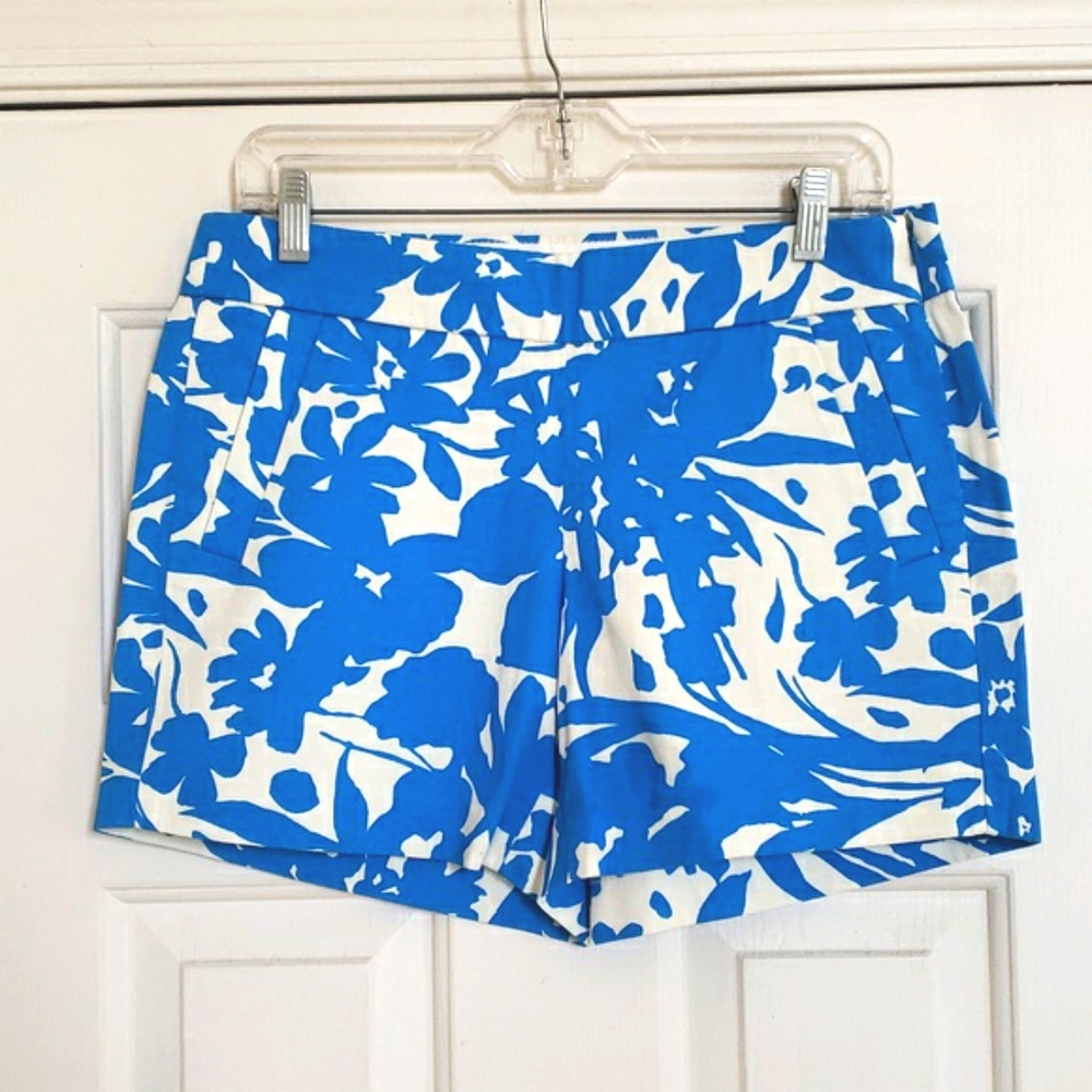 J. CREW Flat Front Cotton Shorts Turquoise Floral